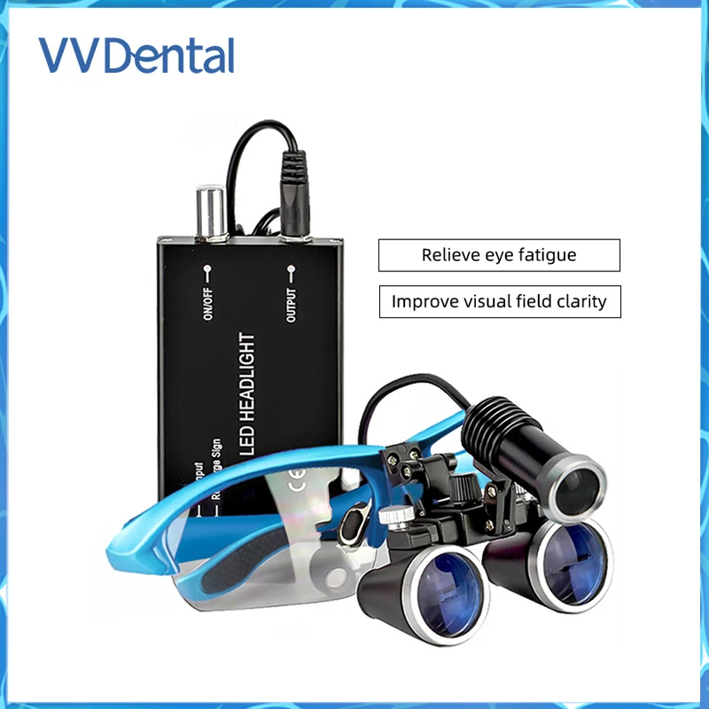 1kit Dental Magnifying Glass Head Mounted Lighting Lamp with Large Capacity External Battery Wired Headlight Dentist Headlight