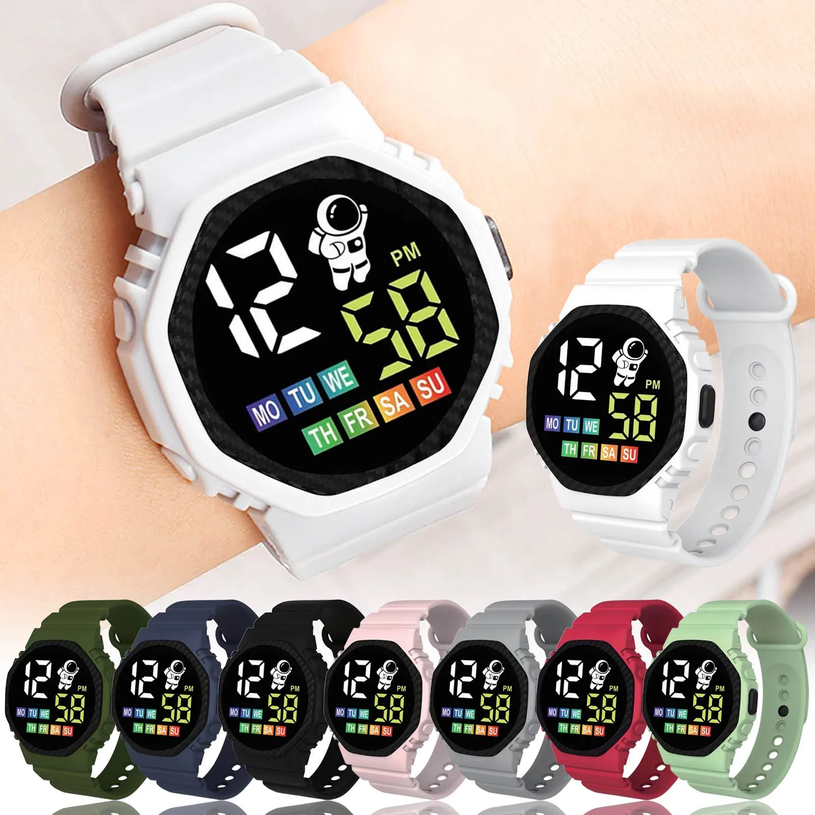 

Outdoor Children'S Sports Watches Irregular Shape Dial Electronic Wristwatch Led Display Date Year Month Day Week Watch Student