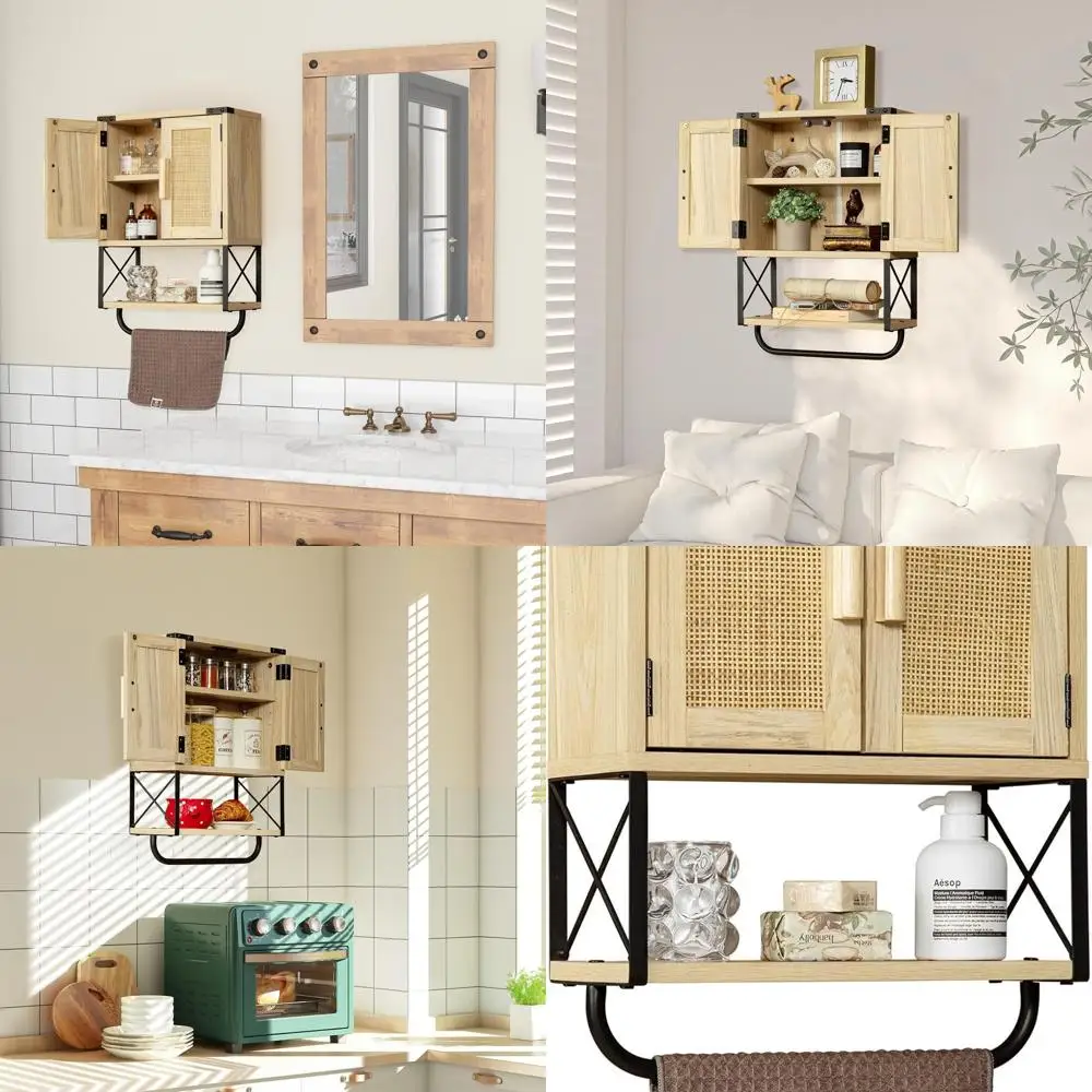 

Rustic Barn Door Medicine Cabinet with Adjustable Shelf and Towel Bar for Bathroom and Living Room