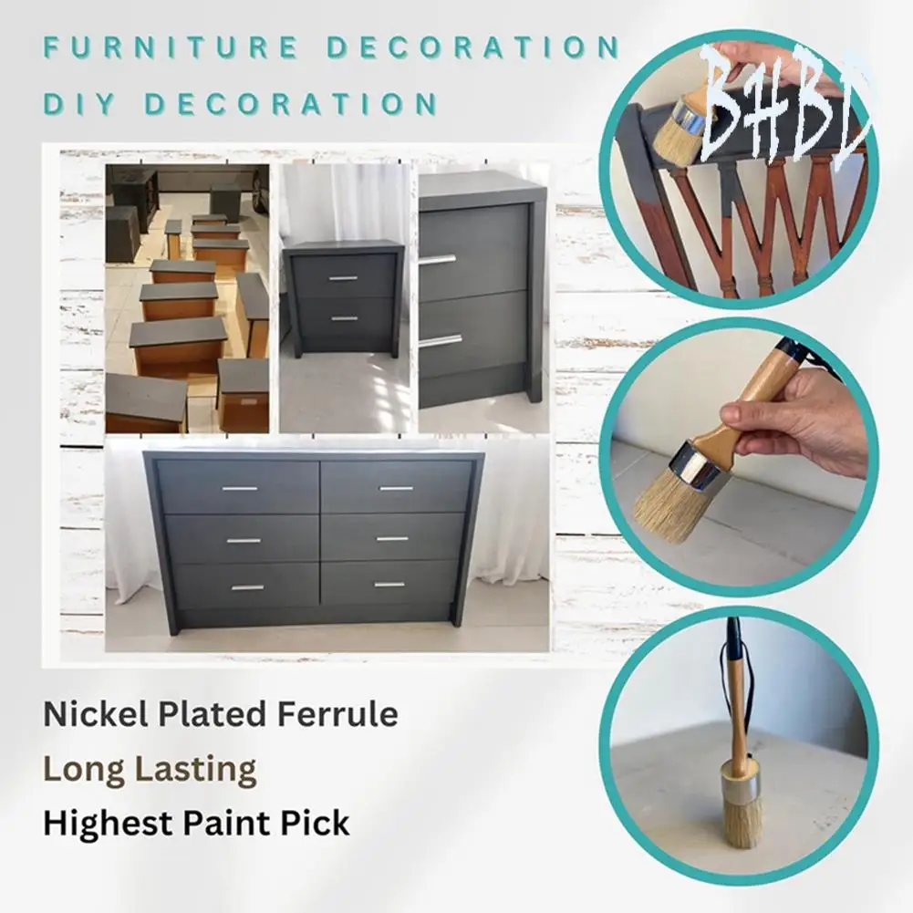 

BHBD-Набор кистей для воска-Chalk - 2 шт. 1 круглая кисть для рисования мебели 1 овальная меловая краска - Набор кистей для рисования из щетины