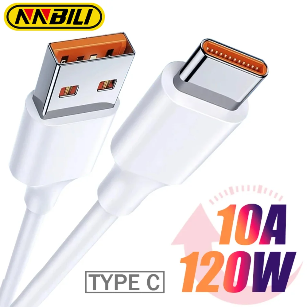 NNBILI 고속 충전 데이터 케이블, USB C타입 휴대폰 충전기 와이어 코드, 화웨이, 삼성, 샤오미, 0.25M, 1M, 1.5M, 2M, 120W, 10A 