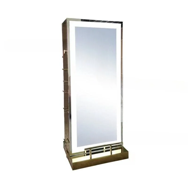 

Barber shop, mirror LED light, full body, gold, hairdressing, stainless steel mirror table.