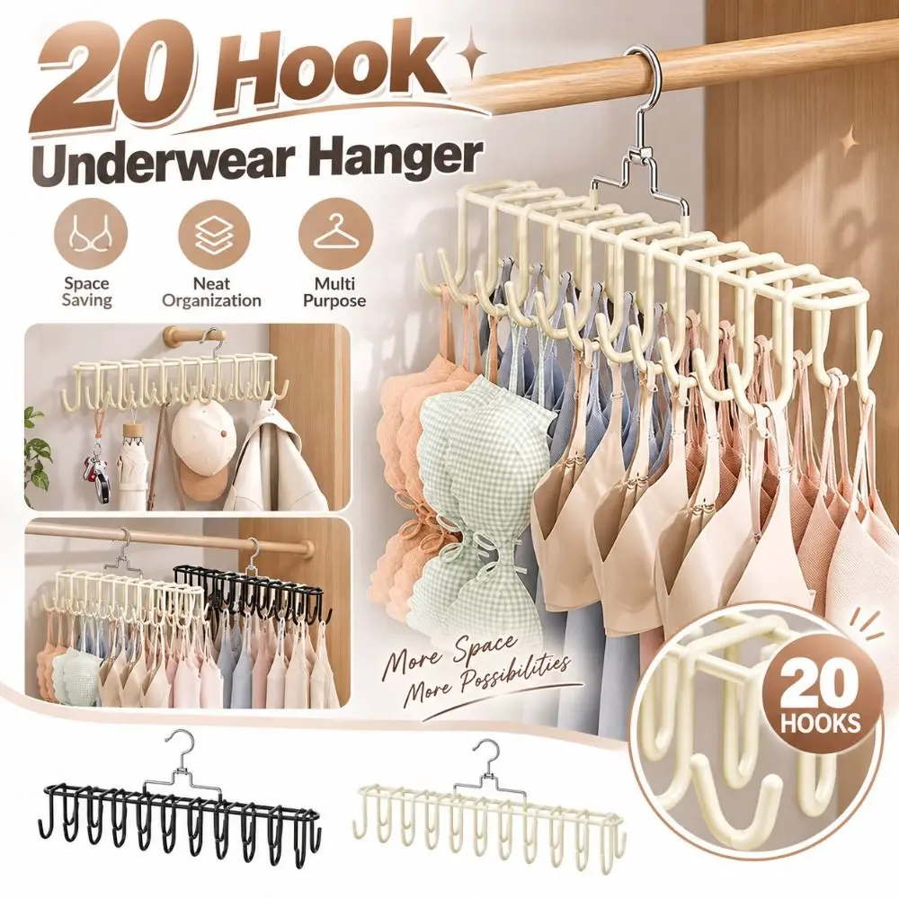 New 20 Hook Underwear Hanger Hanging Multiple Underwear Vest Storage Artifact Multifunctional Portable Bag Storage Rack