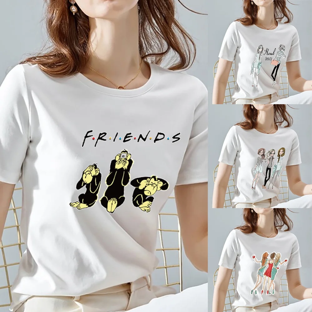 

Friends Series Pattern T Shirt Women Harajuku Style Top O-neck Tshirt White Streetwear Classic All-match Short Sleeve T-shirt