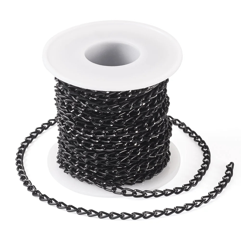 5/10m/Roll Aluminium Curb Chain Black Twisted Chain Links Metal Craft Chain for Jewelry Making Necklace Bracelet DIY Crafts