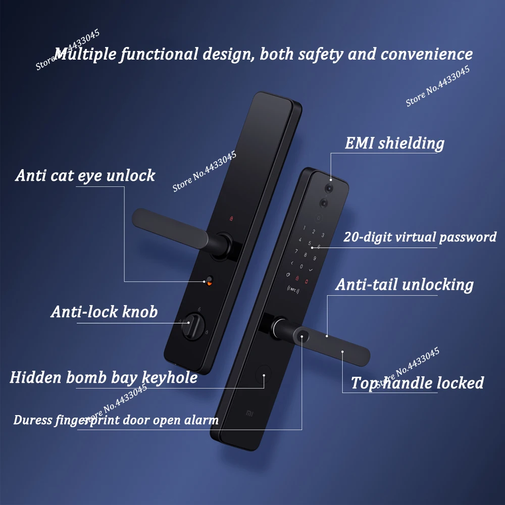 Imagem -05 - Xiaomi Biométrico Fingerprint Door Lock Pro Câmera hd Nfc Palavra Intercom Campainha Eletrônica Preto Smart Lock Novo 2023