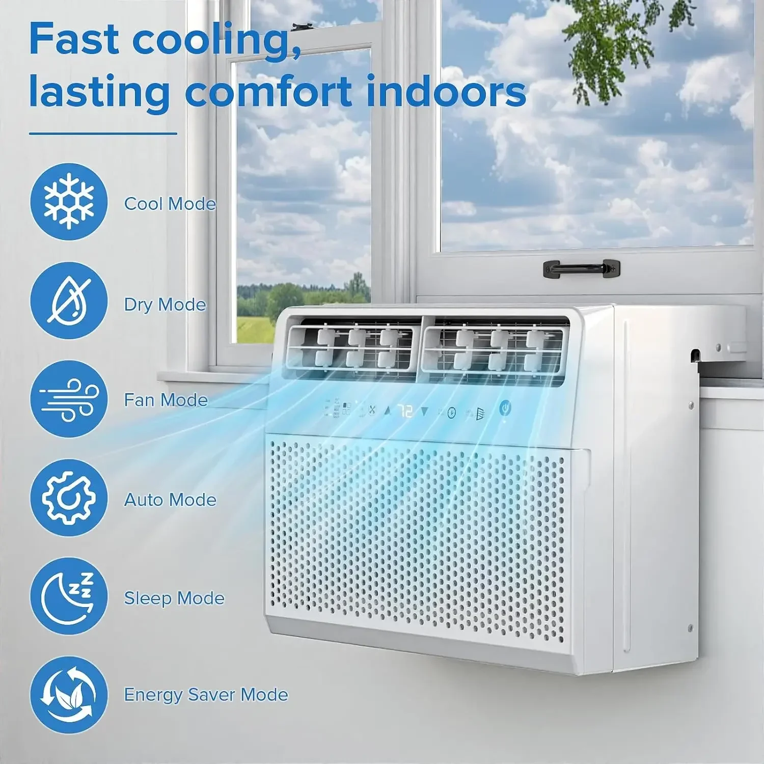 

U Shaped Window Air Conditioner Cools up to 550 Sq. Ft, Ultra Quiet 12,000 BTU Window AC Units with Full Window View