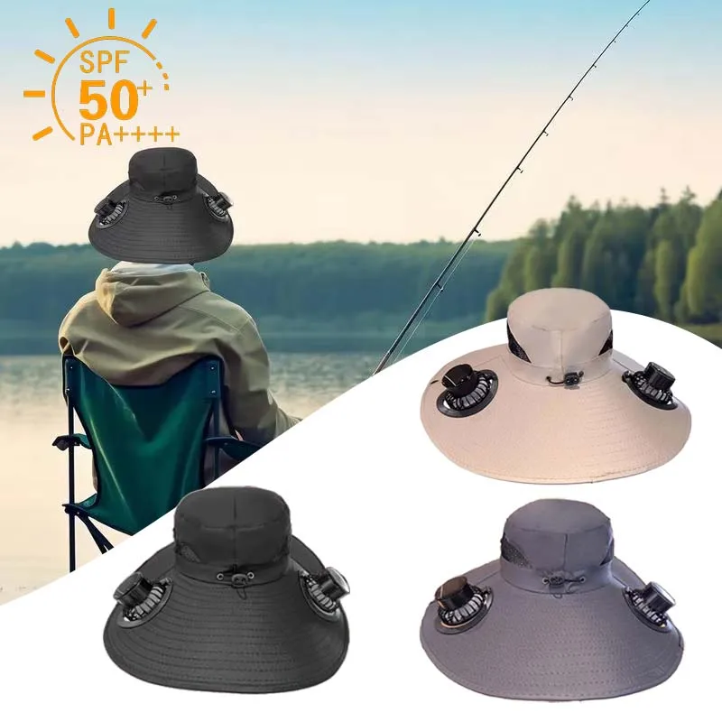 

1-5PCS Solar Powered Cooling Fan Hat with USB Charging Wide Brim Sun Hat Breathable for Men Hiking Fishing Outdoor