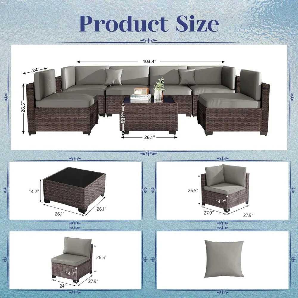 7-Piece Outdoor Modular Sectional Sofa Set with PE Rattan, All-Weather Wicker Patio Conversation Furniture