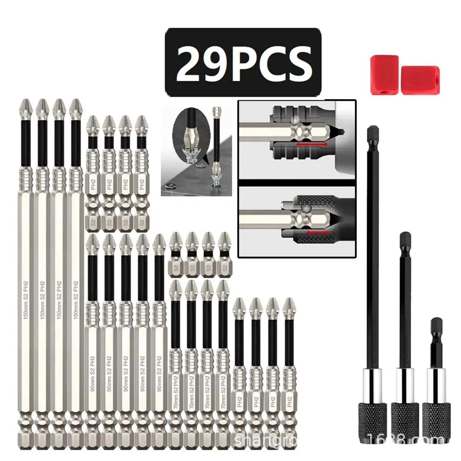 29 Piece Anti Slip Phillips Impact Screwdriver Bit Set with Magnetic Tips and Hardened Steel for Electric Screwdrivers and
