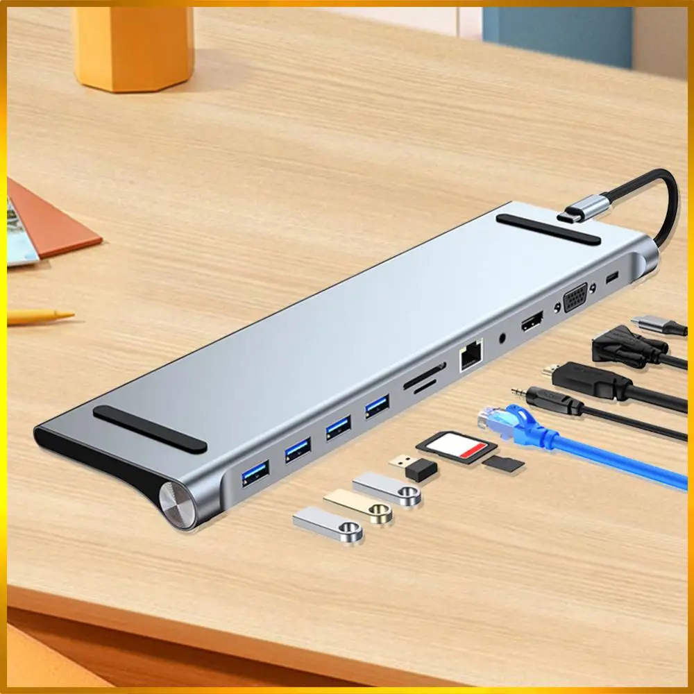 

11 in 1 USB C Docking Station with 4K HDMI-Compatible VGA Ethernet Type C Hub 100W PD SD/TF Audio Multiport Adapter for MacBook
