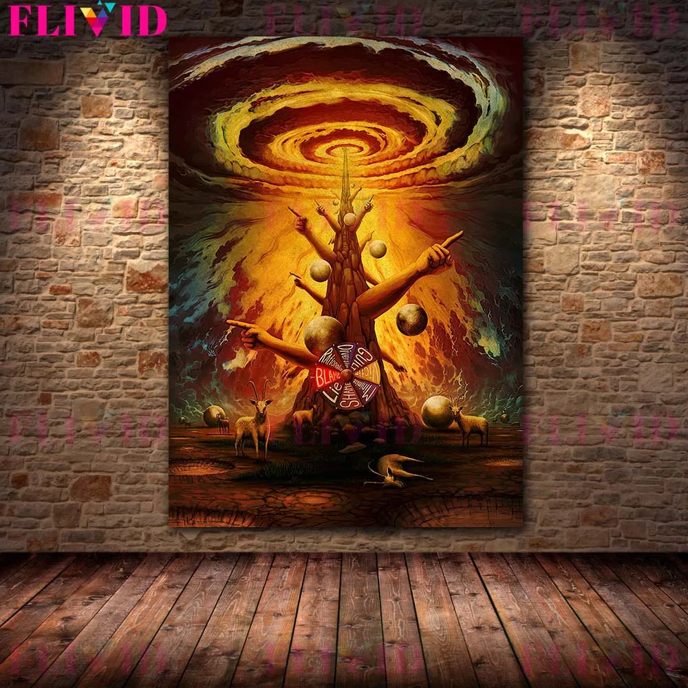 دعوة من الآلهة ملصق فني وطباعة سحابة المقدسة السماء خمر الرسم على لوحات القماش الجدارية مجردة غامضة فن الديكور