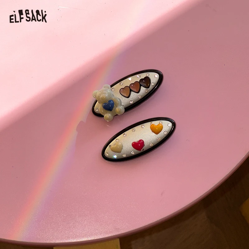 

ELFSACK 2025 Autumn New Arrival Playful Bear Hair Heart Colorful Hair Clip For Woman