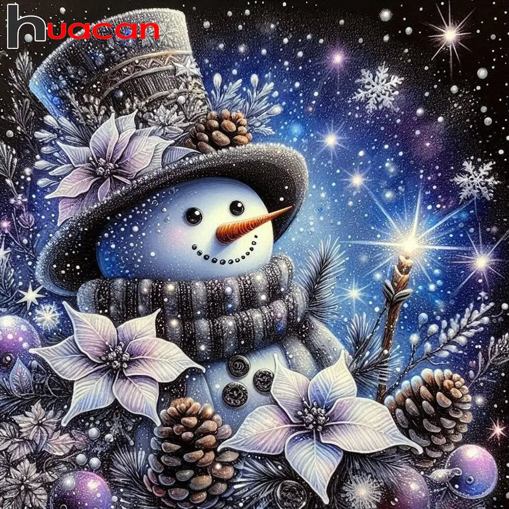 

Huacan 5D Diy Diamond Painting Cute Snowman Full Round Square Drill Christmas Diamond Mosaic Gift Home Decor
