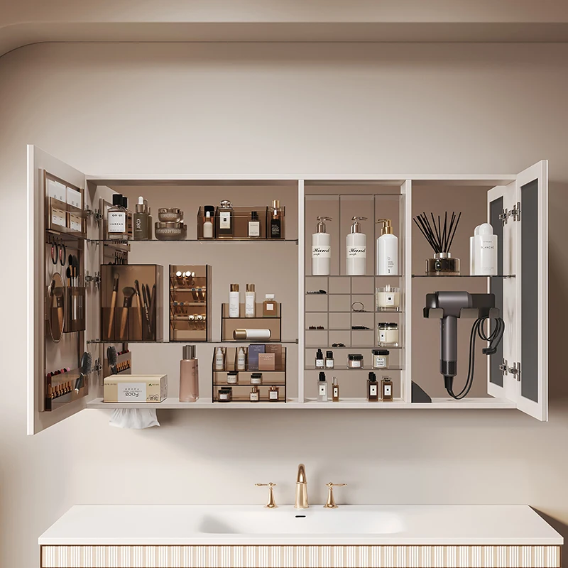 الحديثة مخصص الذكية ماكياج مرآة خزانة مقاوم للماء MDF الحمام متعددة الوظائف الداخلية مجفف الشعر حامل تخزين الثلاجة