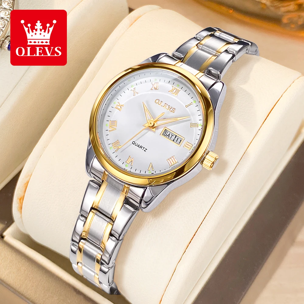

OLEVS 5568 Women’s Wristwatch Roman Dial Date Week Luminous Stainless Steel Waterproof Luxury Original Dress Watch for Lady