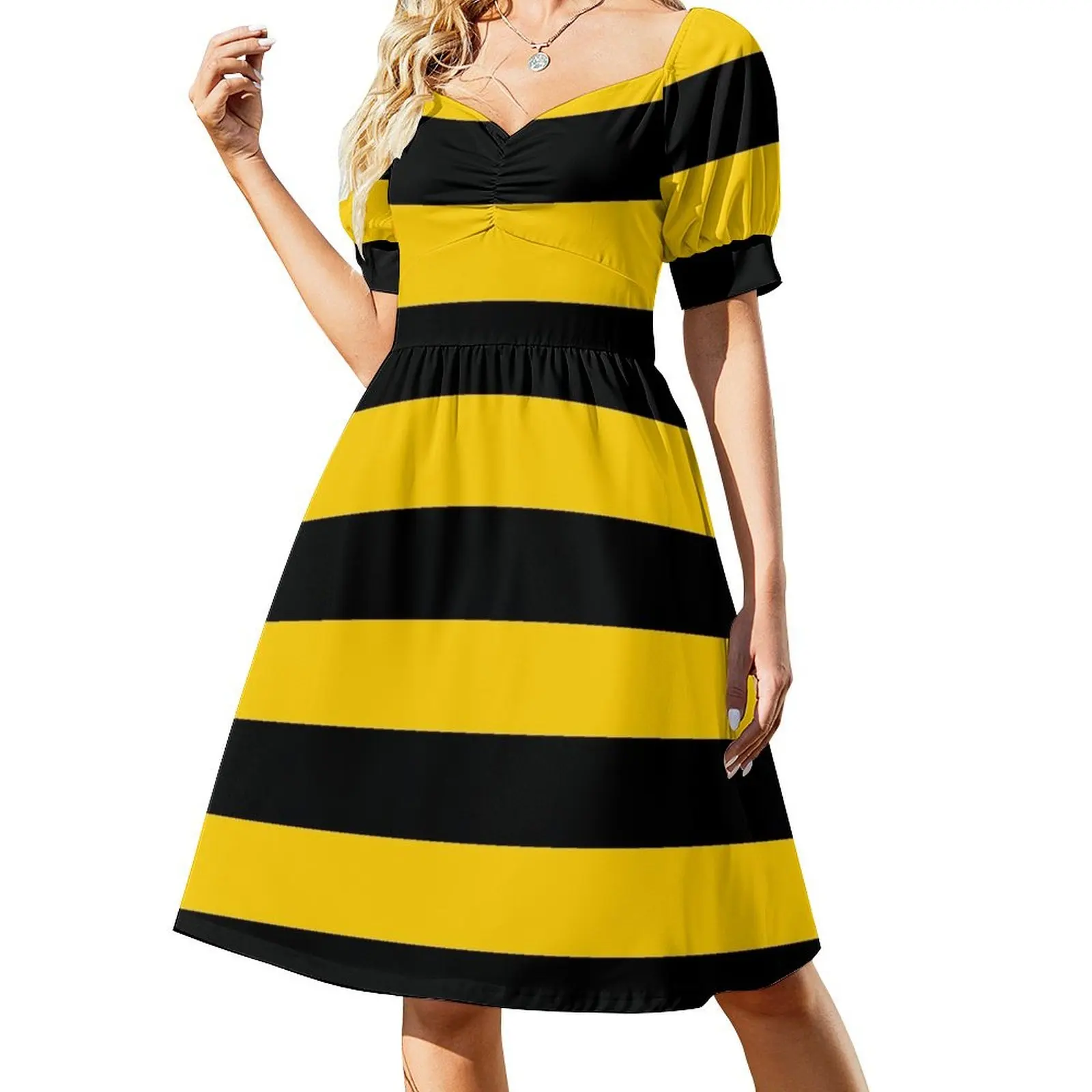 

Bee pattern black and yellow stripes Short Sleeved Dress sexy dress for women Women's summer long dress