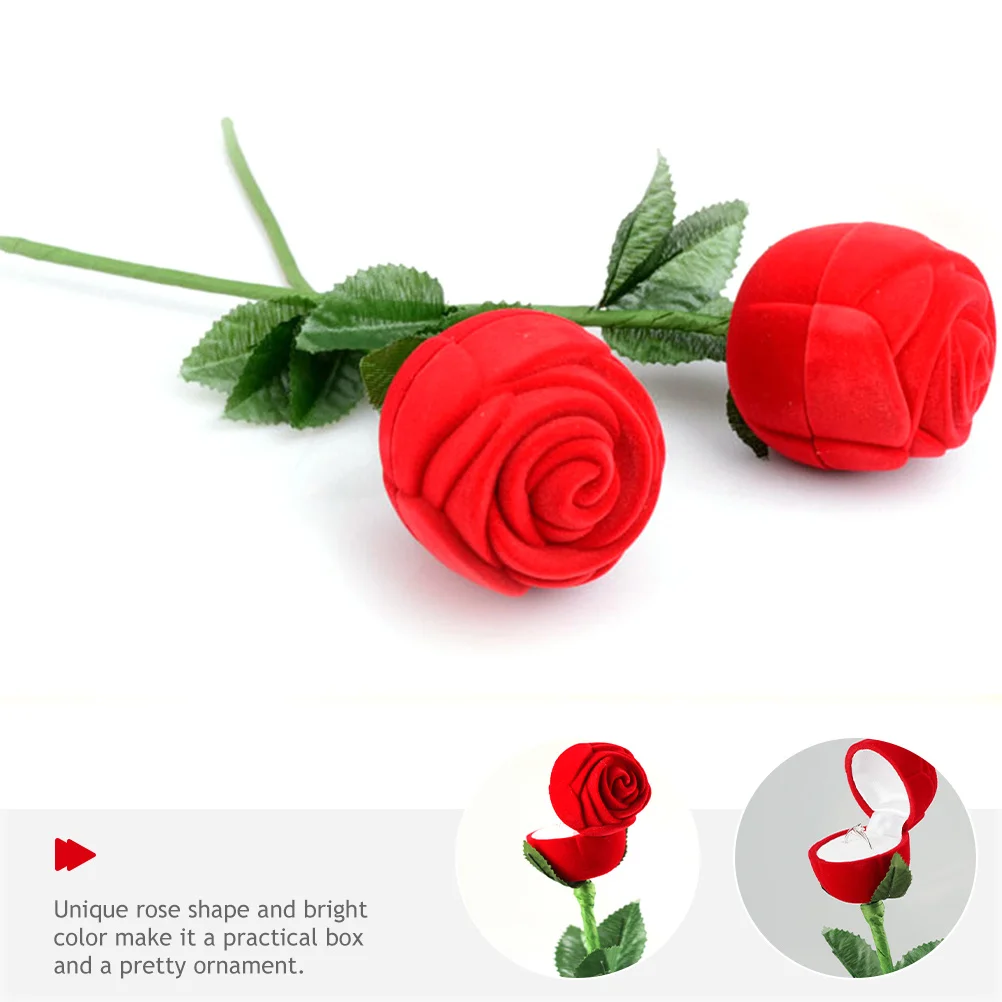 

2Pcs Rose Design Ring Holders Romantic Jewelry Boxes Wedding Engagement Proposal Ring Display Case Jewelry Box for Rings