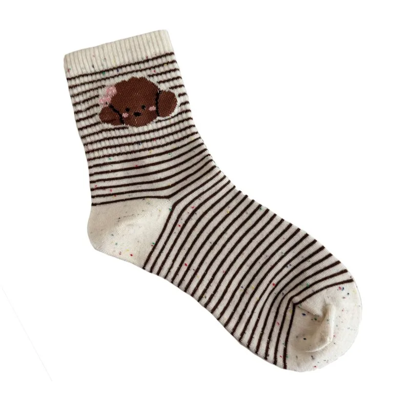 5 pares meias femininas meias de tubo médio bonito fino outono inverno idéia fio filhote de cachorro coreano esportes feminino meia uso diário para trabalhar escola