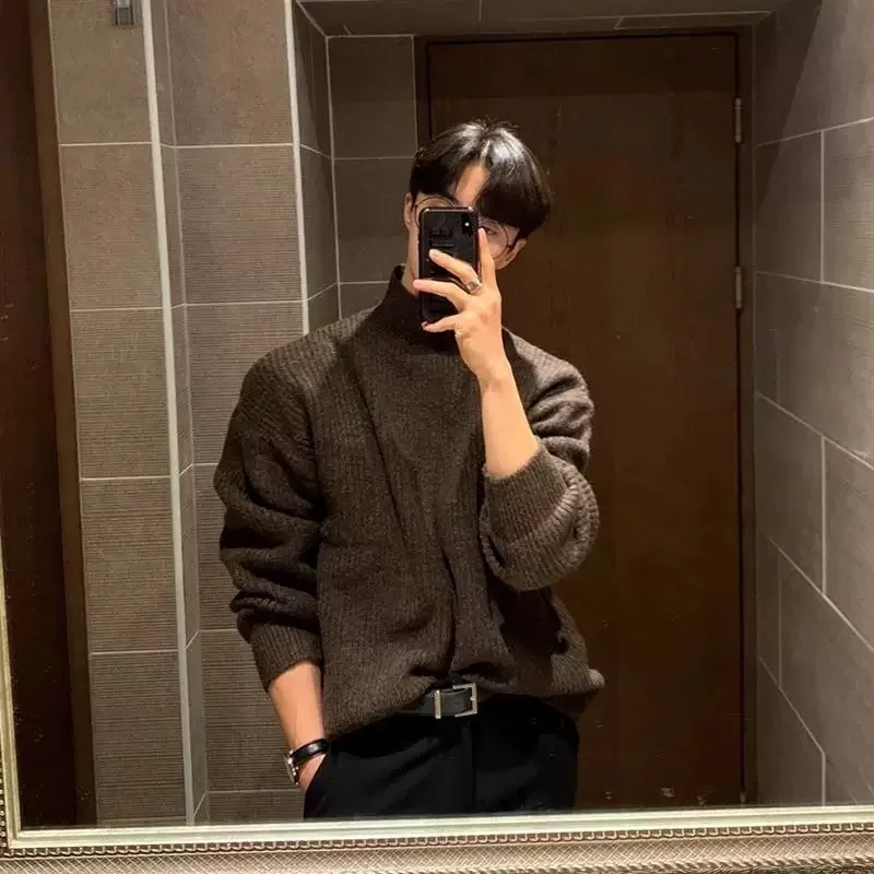 Winter Thick Sweater Men Slim Fit Warm Thicken Stand Up Collar Sweater Men Korean Long Sleeved Sweater Mens Jumper Clothes
