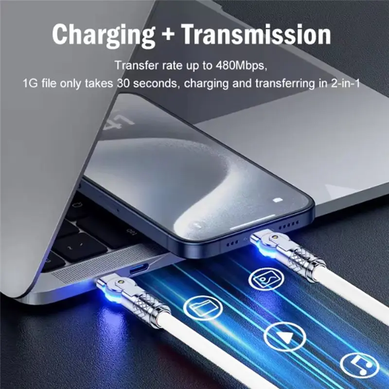 DT21 180° Swivel Double Elbow Mech Data Cable Type-C to Type-C Fast Charging 240W PD3.1 Data Cable 480Mbps for Laptop Tablet 1m
