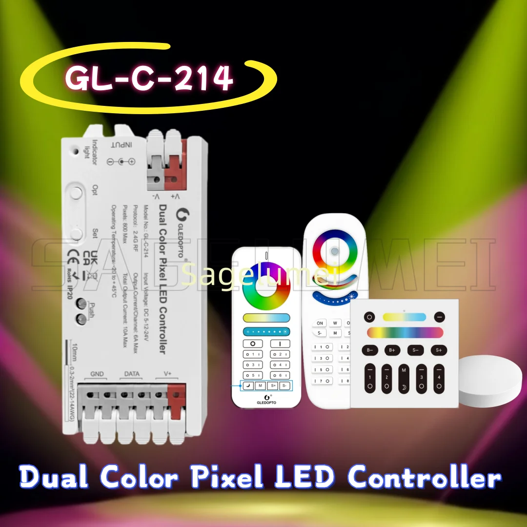 

GLEDOPTO RF Pixel светодиодный контроллер двухцветный WWCW CCT диммер белый свет лошадь гоночное освещение GL-C-214 динамический порт Wago Connect