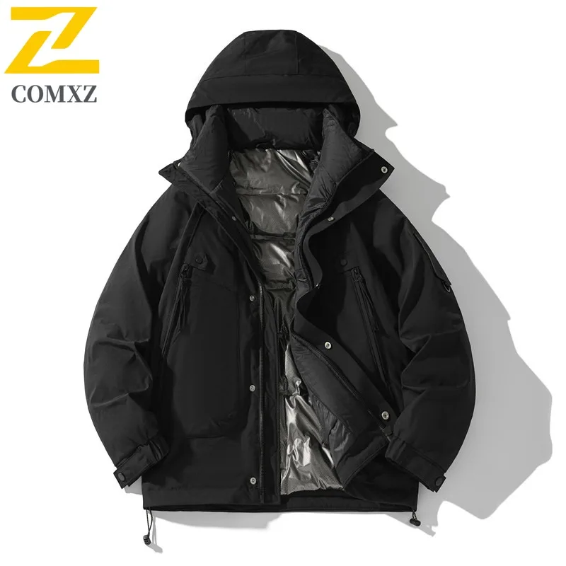 COMXZ Winter Down Jacket Men High Quality Detachable White Duck Down Liner Coat Man Casual Business Cold-proof Puffer Parka 2025