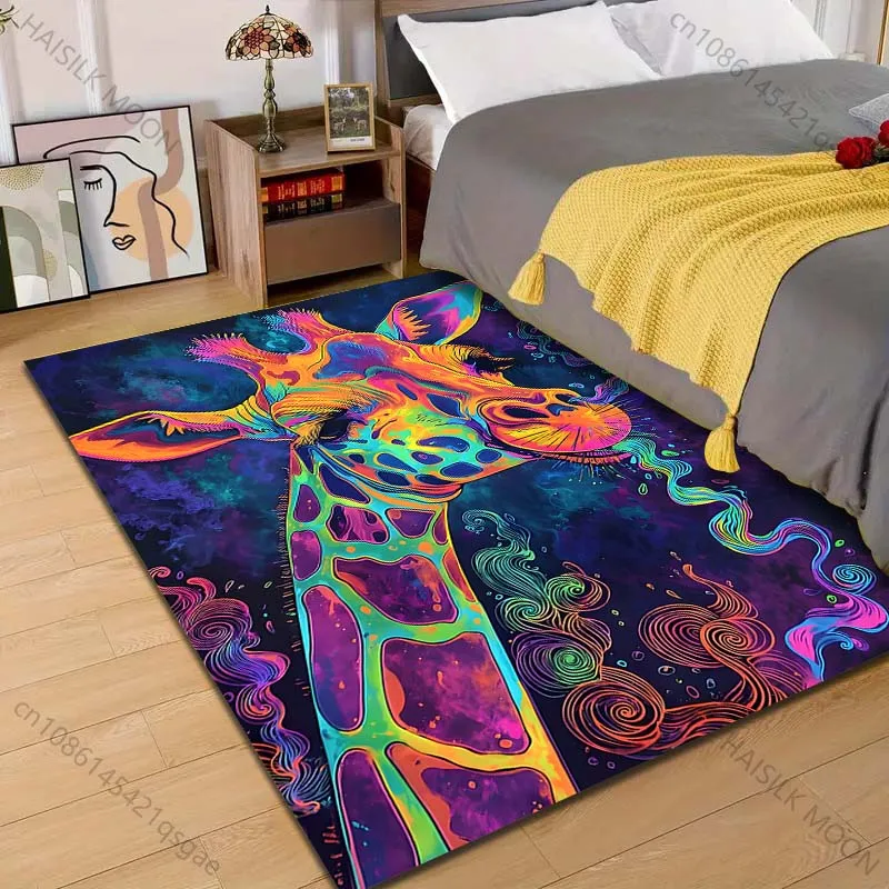1PC Colorful artistic giraffe image Print Carpet Rug for Living Room Bedroom Sofa Doormat Home Decor Non-slip Floor Mat