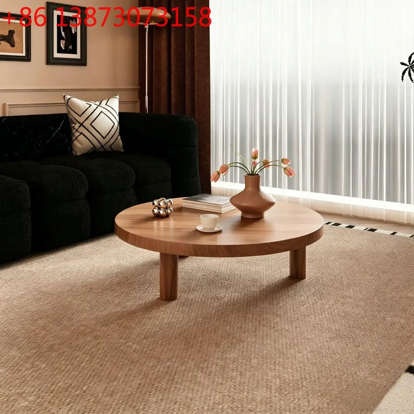 Nordic style all solid wood round explosion log style home living room bedroom room simple Japanese short coffee table