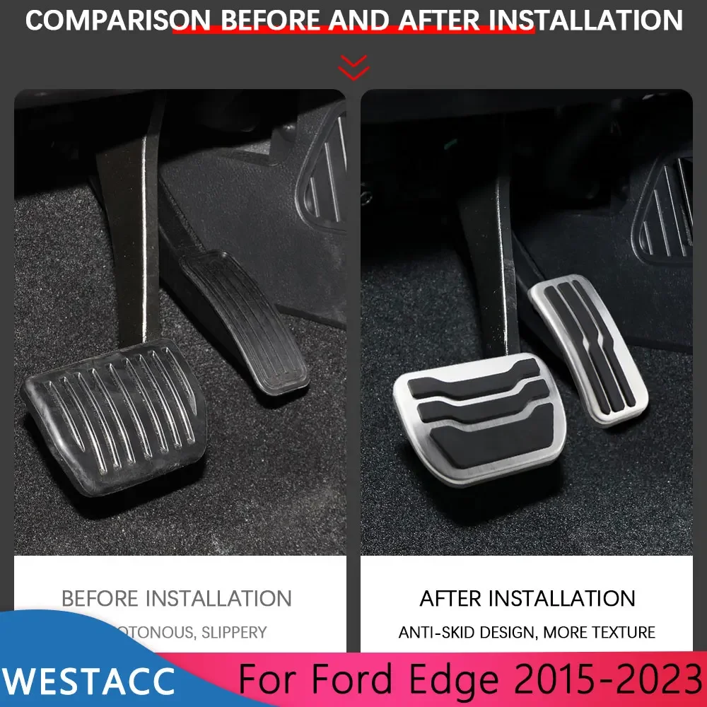 Car AT Pedals for Ford Edge 2015 2016 2017 2018 2019 2020 2021 2022 2023 Gas Brake Pedal Cover Stainless Steel Pad Accessories