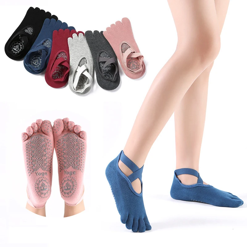 3 Pairs Non-slip Yoga Socks For Women Low-Ankle Pilates Socks Fingers Backless Bandage Solid Color Five Toe Floor Sport Socks