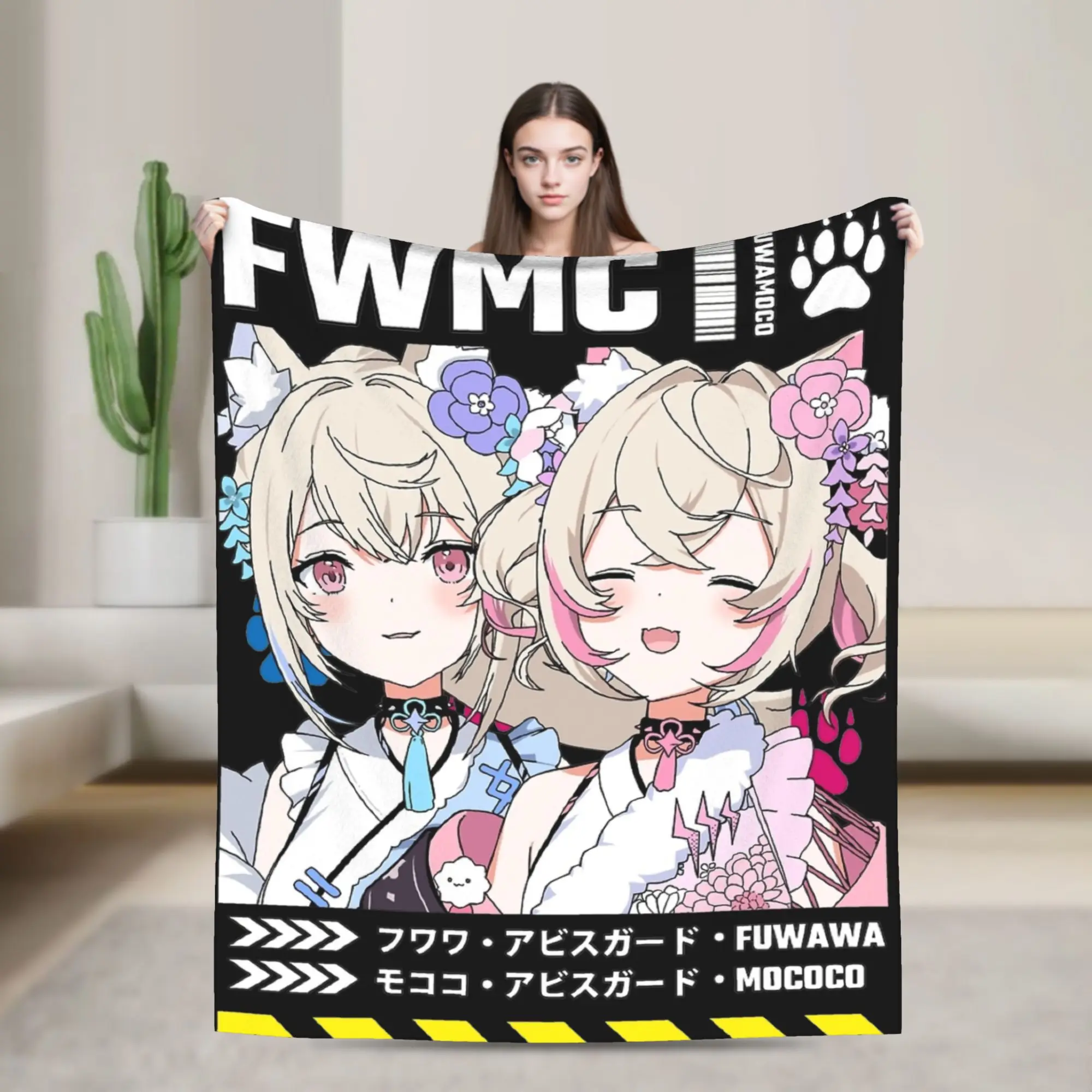 FuwaMoco Advent BauBau Kimono Blanket Super Cozy Hololive Fuwawa Mococo Abyssgard Throw Blankets for Sofa 50x60 Inch Bedspread