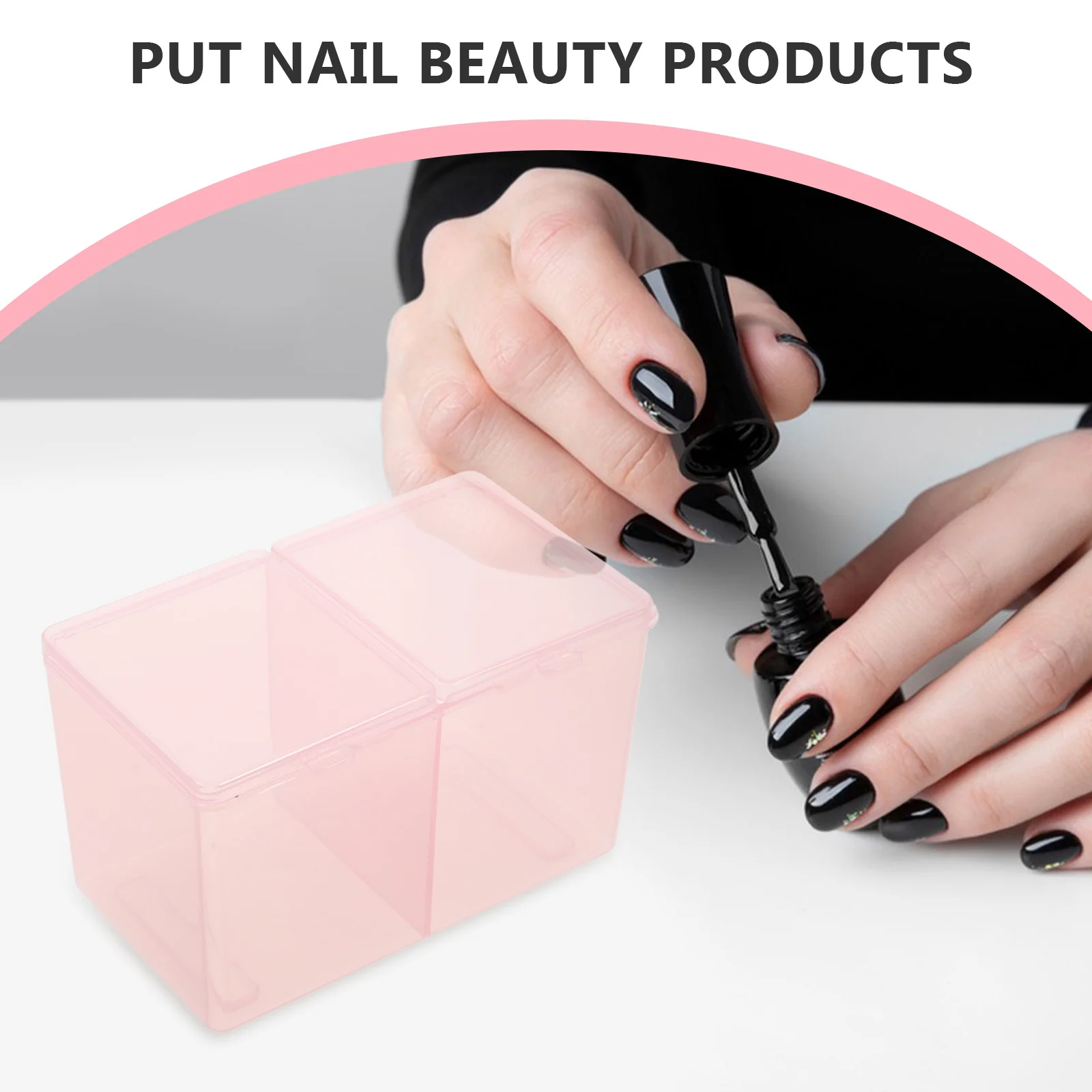 منظم مستلزمات الأظافر مكون من مقصورتين، صندوق أدوات محمول، ملحقات فن الأظافر، حاوية تخزين، وسادات قطنية شفافة #3