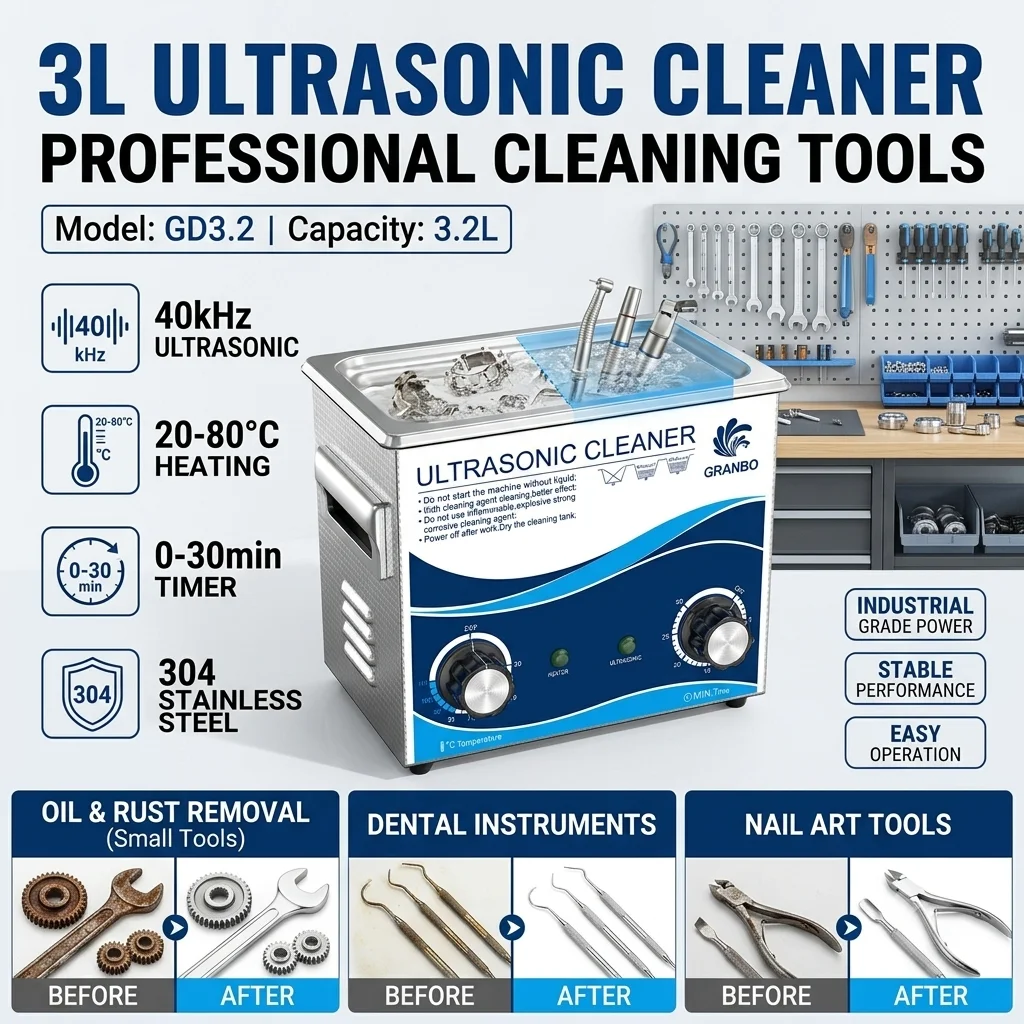 3L Ultrasonic Cleaner 40kHz with Heating And Timer 120W/180W for Dental Clinics Lab Equipment Precision Tools Cleaning