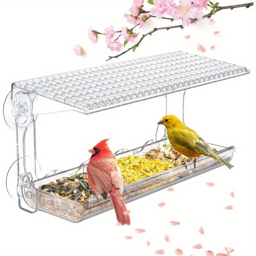 Window Bird Feeder for Outdoors, Clear Bird Feeders Window Mounted with Strong Suction Cups, Transparent Bird House Outside Wild