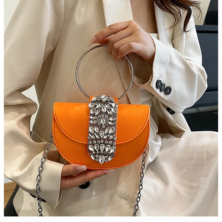 2024 New Wedding Party Handbag Female Saddle Bags Fashion INS Luxury Evening Bag Shiny Rhinestone Clutch Purses Shoulder Bag