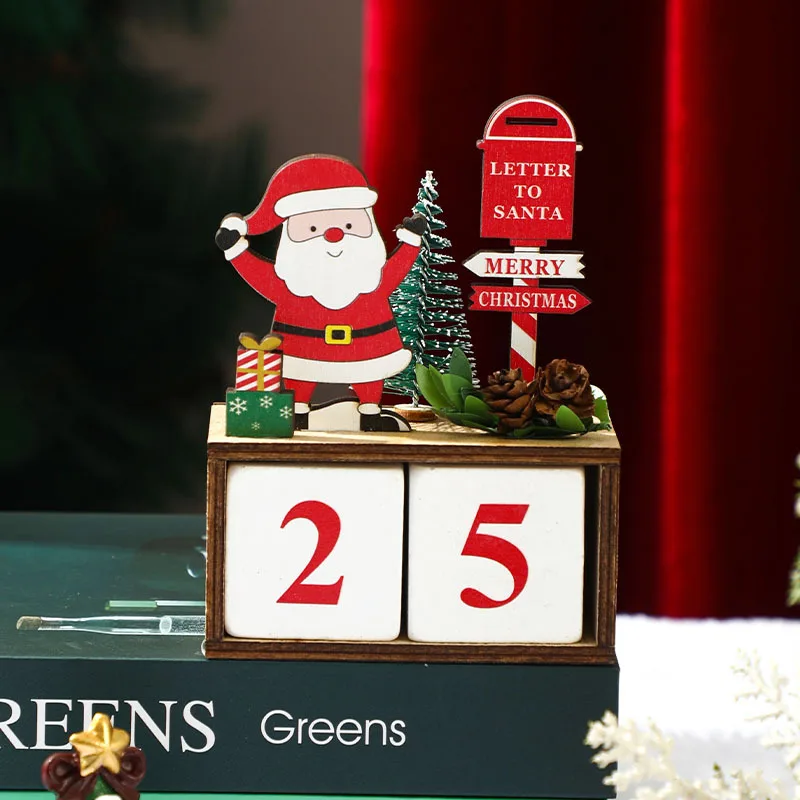 Nouveau mignon en bois pomme de pin calendrier de compte à rebours de noël vieil homme décoration boîte aux lettres compte à rebours calendrier ornement