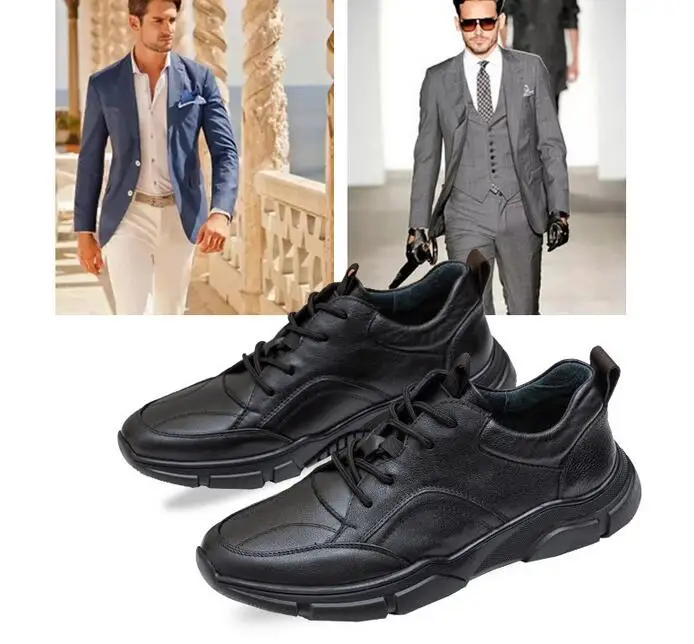 a058 New Cow Genuine Leather Fashion Men\'s Sneakers Male Casual Leather Sport Shoes Leisure Man Footwear Soft Sole Men Shoes