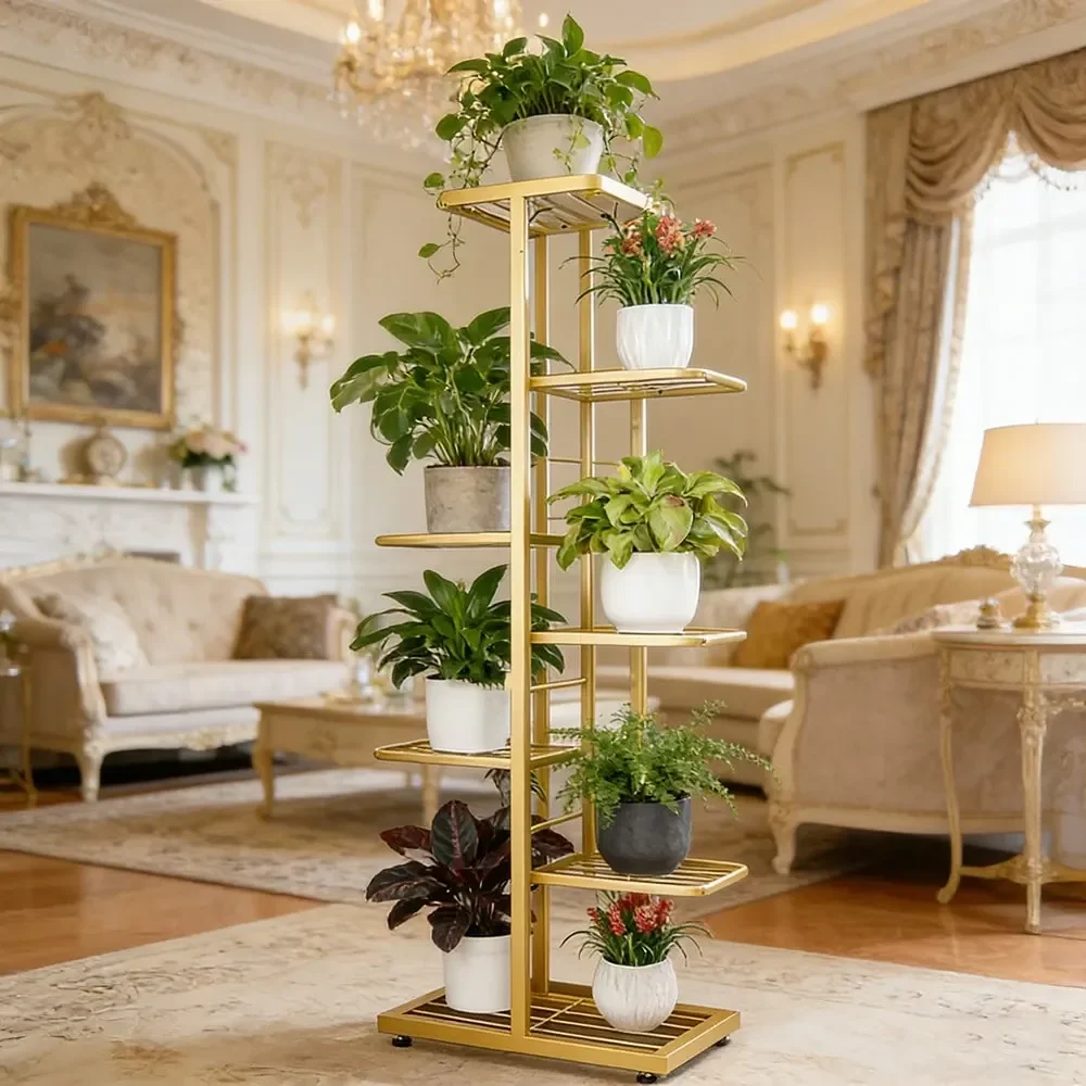 

7 6 5 4Tier Plant Stand, Wrought Iron Display Rack, And Plant Storage Rack Feature Stainless Steel Construction For Easy Cleani