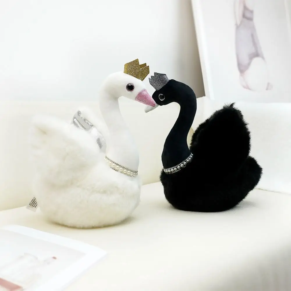 Princess Crown Swan Plush Toy Stuffed Animal Simulation Queen Swan Plushie Elegant Cute Bird Black Swan Doll Home Decor