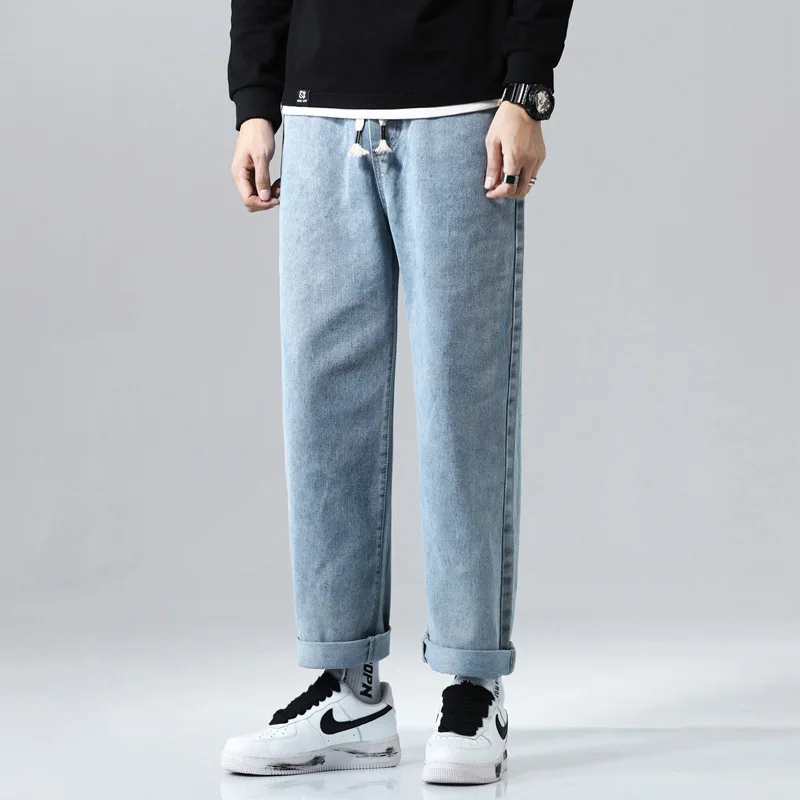 Men's Jeans Wide Leg Denim Loose Waist Trousers Straight Baggy Hip Hop Fake Zippers Men's pants Trousers for men Clothes men