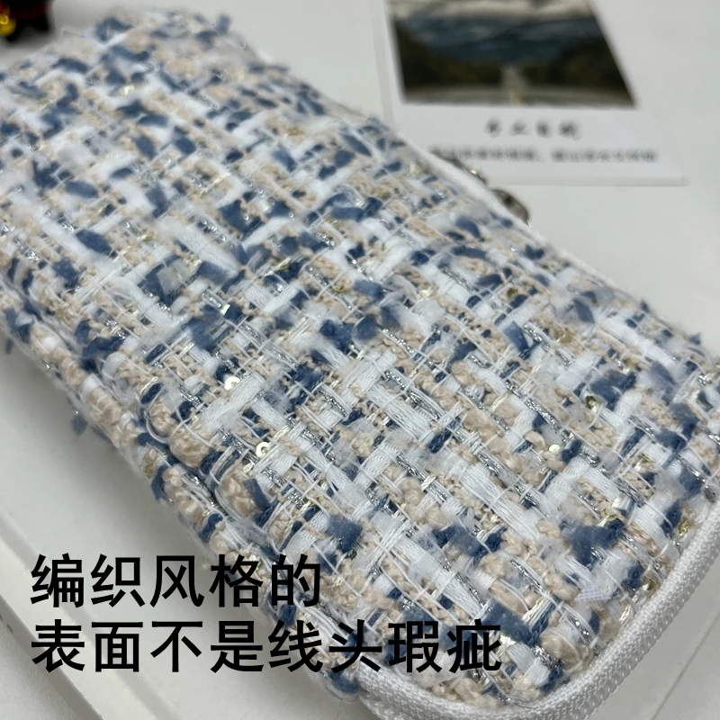 Handmade Small Fragrance Pen Bag, Pen Holder, Fabric Pen Storage Bag, Minimalist Woven Zipper Pen Bag  Blue