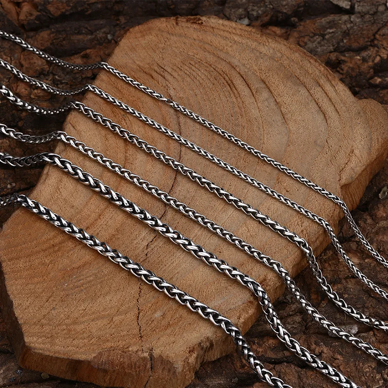 

S925 Sterling Silver 2 3 4 mm Chopin Chain Unisex Punk Style Black Twist Thailand Design Fine Jewelry Sweater Necklace FYNE303