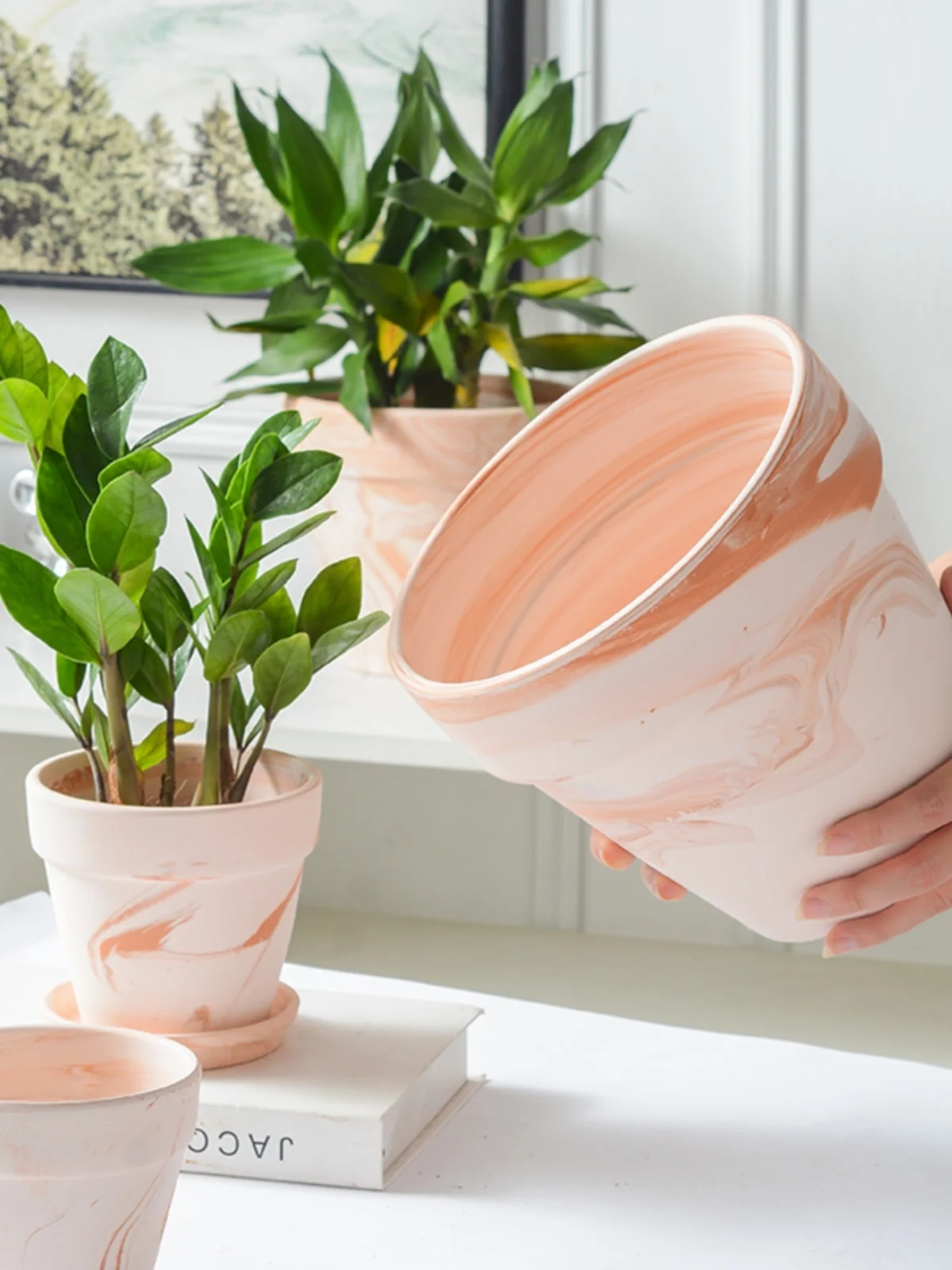 Natural Clay Pot Gradient Macchiato Red White Porcelain Stirring Soil Breathable Water Absorbing Large Size for Green Plants ...