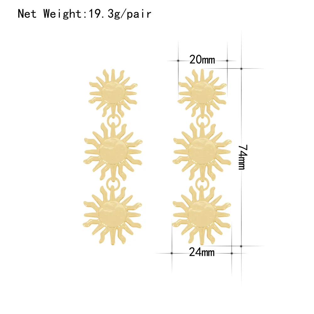 Korean Fashion Metal Vintage Three Sun Earrings For Women Luxury Creative Cute Trending Products Holiday Gifts Girls Jewelry