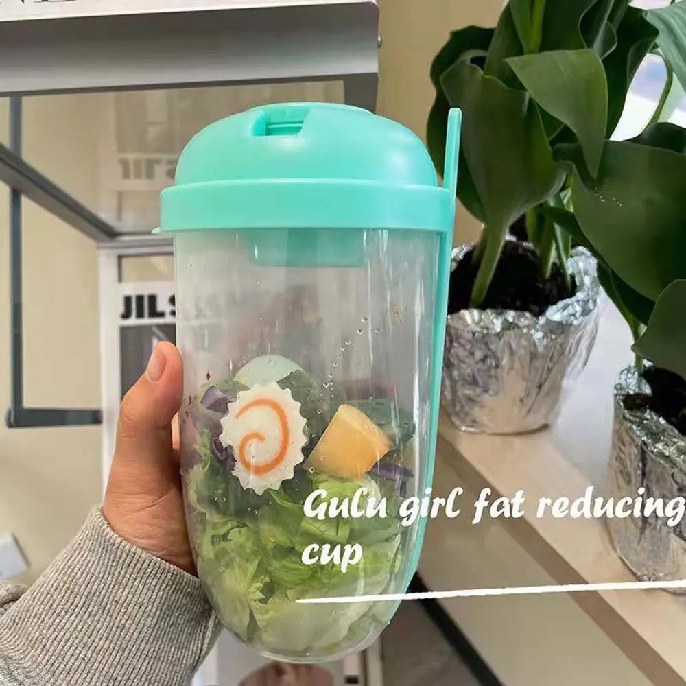 Portable Salad Cup Double Oatmeal Cup Yogurt Nut Fat-Reduced Vegetable Fruit Box Cup with Lid Spoon Breakfast Cup Lunch Box