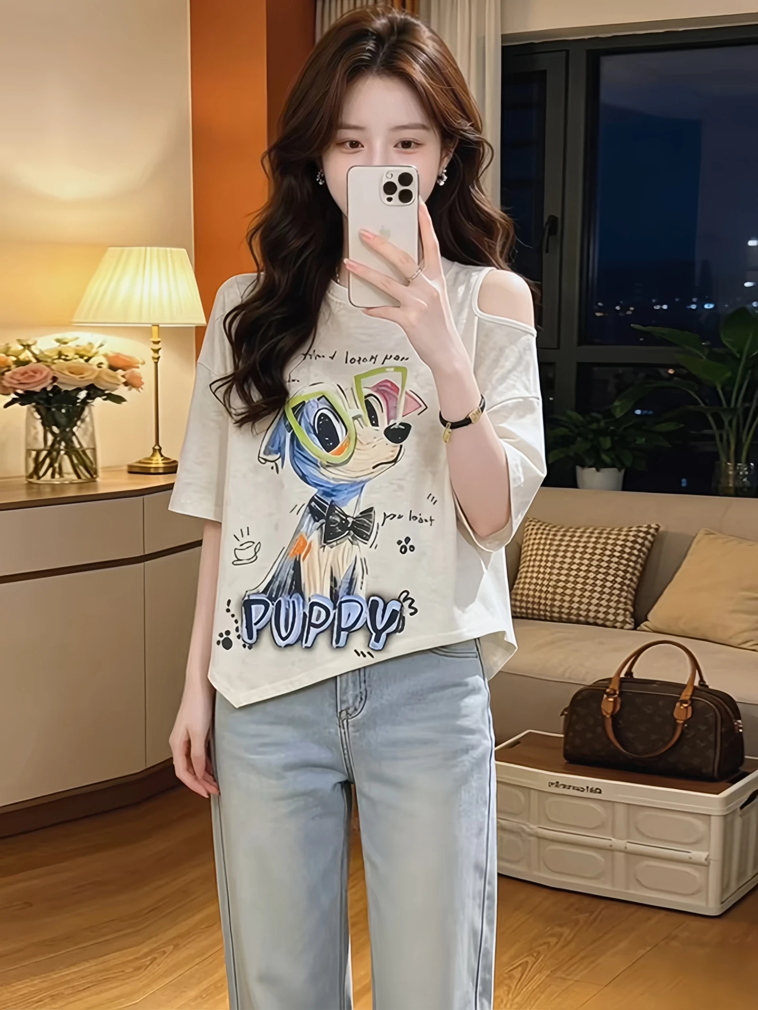 

Summer New Loose Large Size Women's T-shirt Shoulder Bared Short Sleeve Dyed Casual Style High Waist Breathable Comfortable