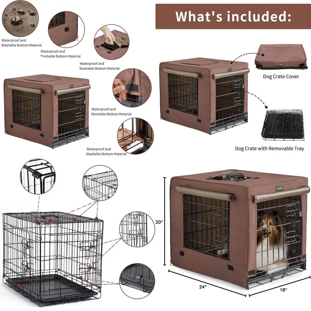 

Indoor Double-Door Dog Crates for Small Dogs, Collapsible Metal Cage for Puppies and Cats, Brown, 24L x 18W x 20H