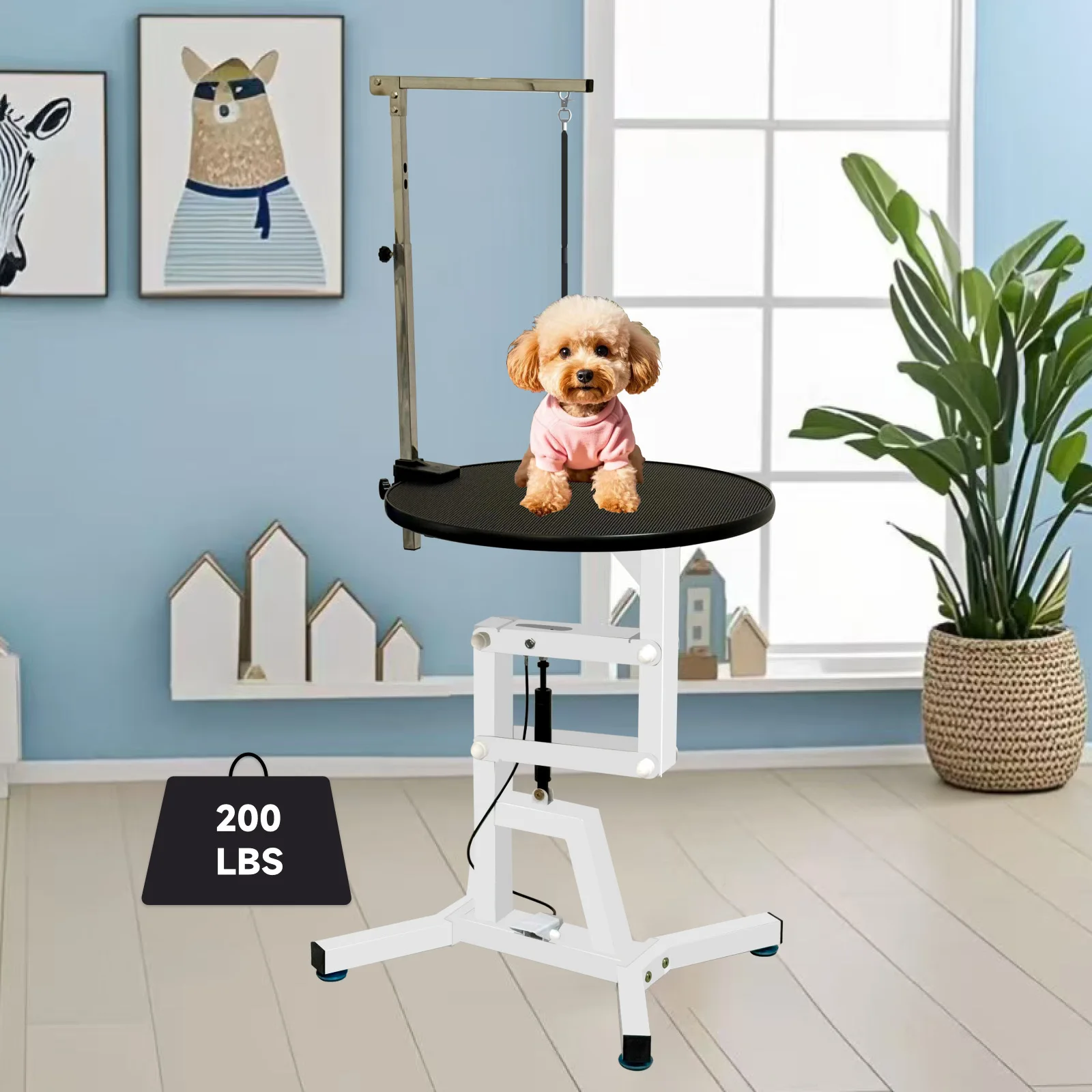 Air‑operated Lifting Rotatable Pet Grooming Table, Height‑adjustable Beauty Desk for Dog Cat Bath & Styling