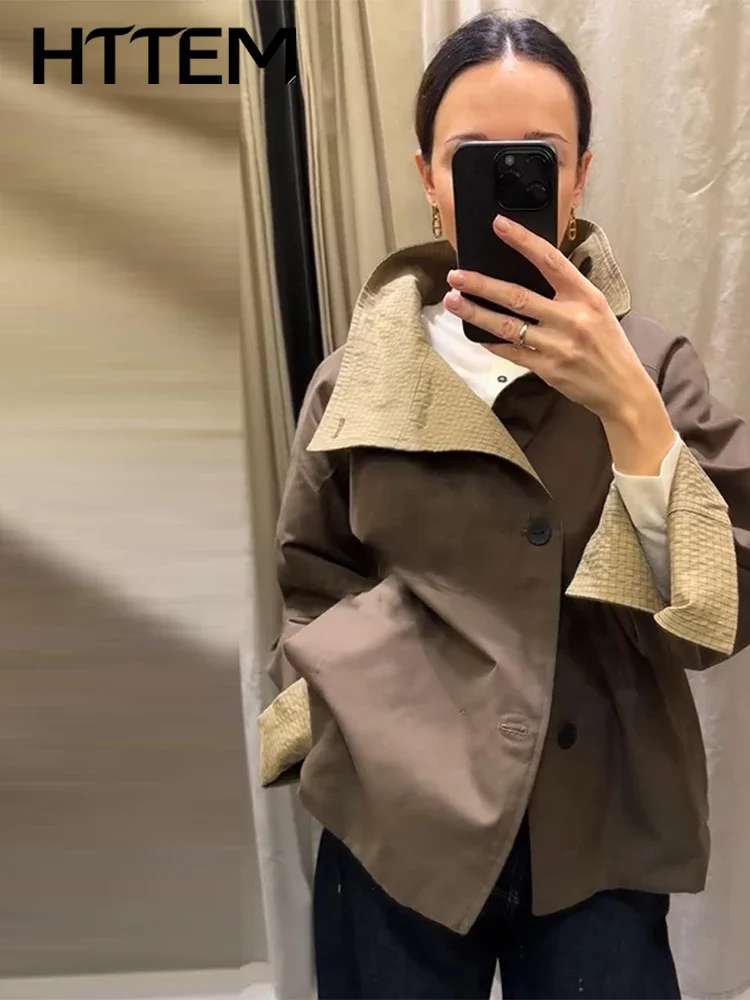 Reversible Solid Stand Collar Women Jacket Single Breasted Long Sleeve Plaid 2026 Autumn Casual Female Outwear High Street